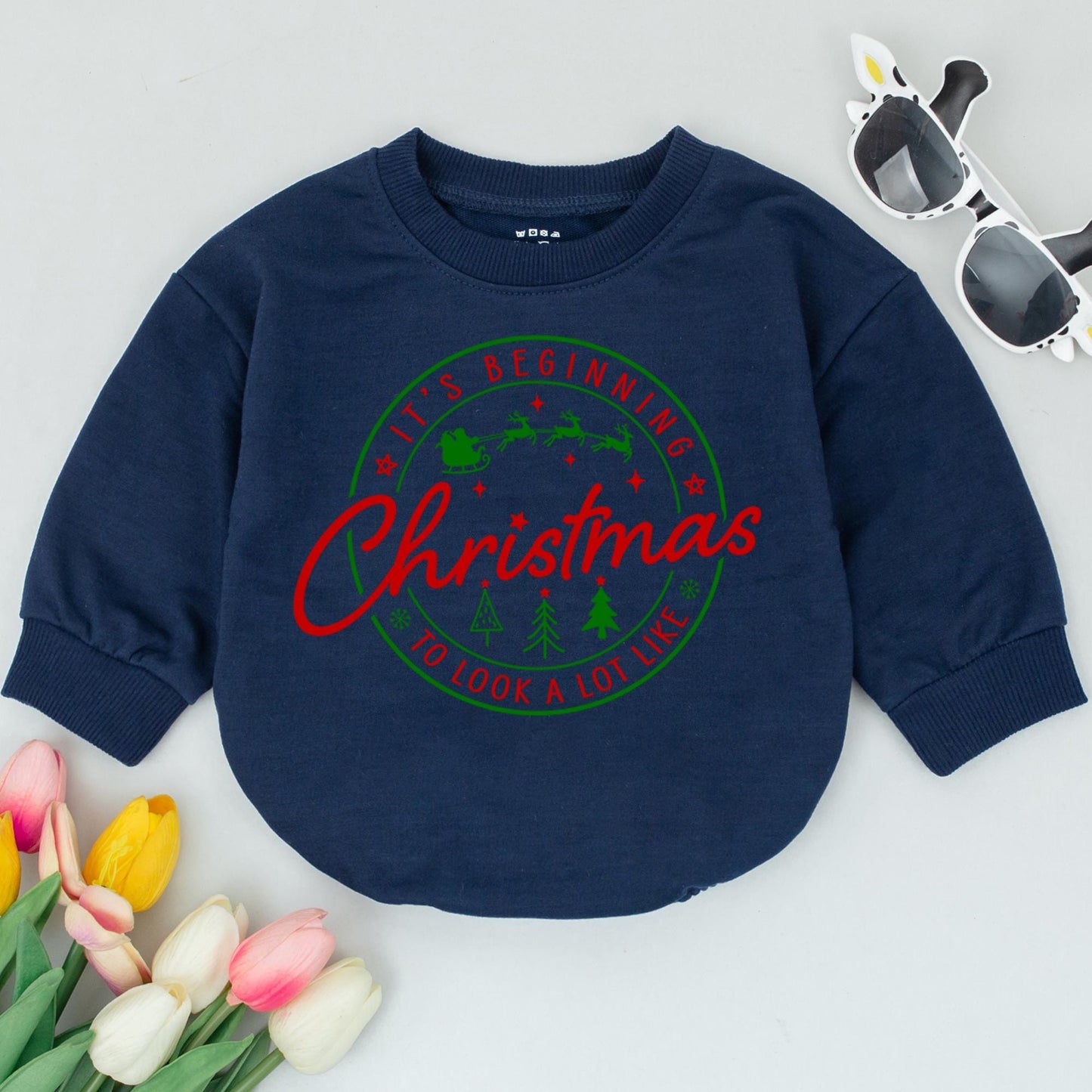 Festive Baby Bubble Romper & Sweatshirt Set for 1st Christmas Joy