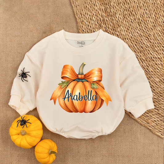 Baby's First Thanksgiving Romper with Pumpkin Bow - Festive Outfit