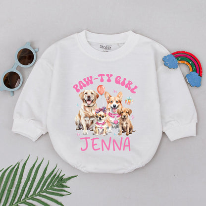 Customizable Puppy Birthday Romper for Baby Girls, Perfect Gift