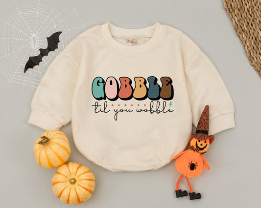 Gobble til You Wobble Baby Romper Vintage Thanksgiving Outfit First Thanksgiving Toddler Clothes Newborn Fall Baby Clothes Unique