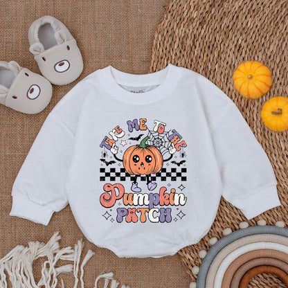 Take Me to the Pumpkin Patch Romper Cute Orange Purple Pink Halloween Baby Girl Outfit First Thanksgiving Newborn Clothes Fall Shower