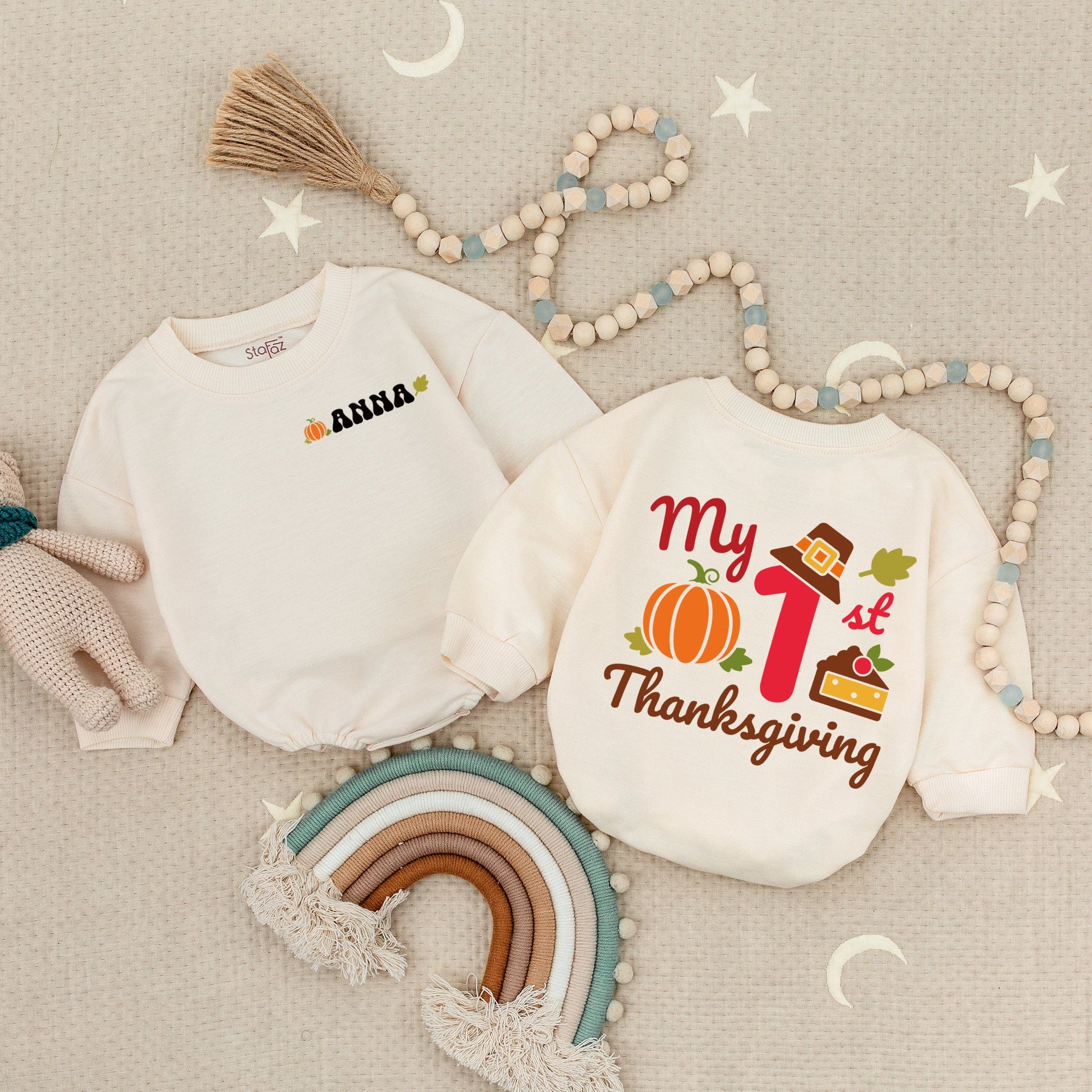 Custom My First Thanksgiving Baby Romper - Pumpkin Turkey Outfit