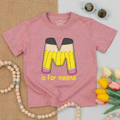Meena's Personalized Pencil Shirt for School! Cute Initial M Tee for Kindergarten, 1st, 2nd Grade - Back to School Gift, First Day Outfit, Pre-K Too! 