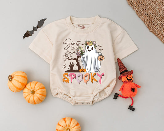 Retro "Stay Spooky" Ghost Romper: Baby's First Halloween Outfit