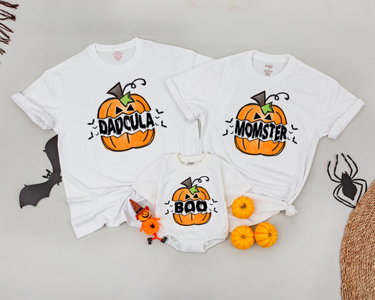 Dadcula Momster Halloween Matching Family Shirts Vintage Pumpkin Birthday Outfit Fall Costume Black Bats Design Boo Spooky Season One Spooky Dude Outfit 134c