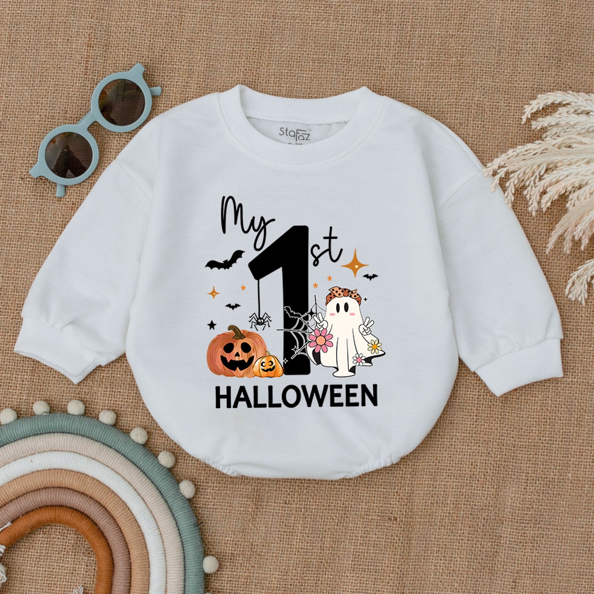 My 1st Halloween Girl Romper: Cute Ghost & Pumpkin Outfit, First Halloween Costume, Baby Shower Gift, Spooky Season Bodysuit, Fun Halloween Romper (139)