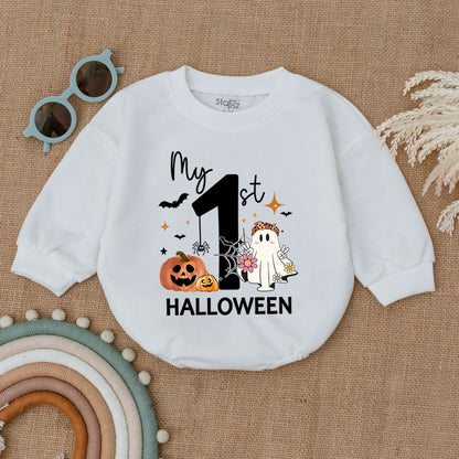 My 1st Halloween Girl Romper: Cute Ghost & Pumpkin Outfit, First Halloween Costume, Baby Shower Gift, Spooky Season Bodysuit, Fun Halloween Romper (139)