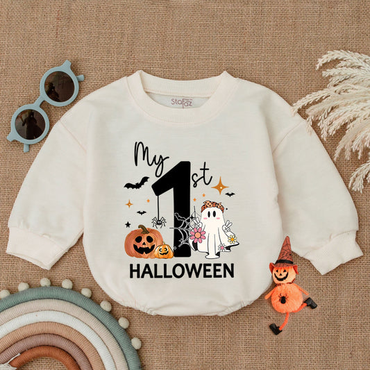 My 1st Halloween Girl Romper: Cute Ghost & Pumpkin Outfit, First Halloween Costume, Baby Shower Gift, Spooky Season Bodysuit, Fun Halloween Romper (139)