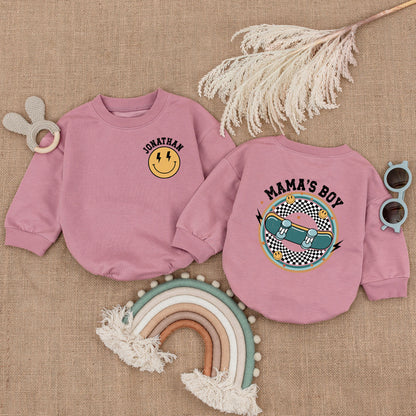 Mama's Boy Skateboard Baby Bubble Romper Outfit, Retro Baby Bodysuit with Fun Vintage Graphics, Cool Baby Boy Clothes Gift Set 130-140 Characters