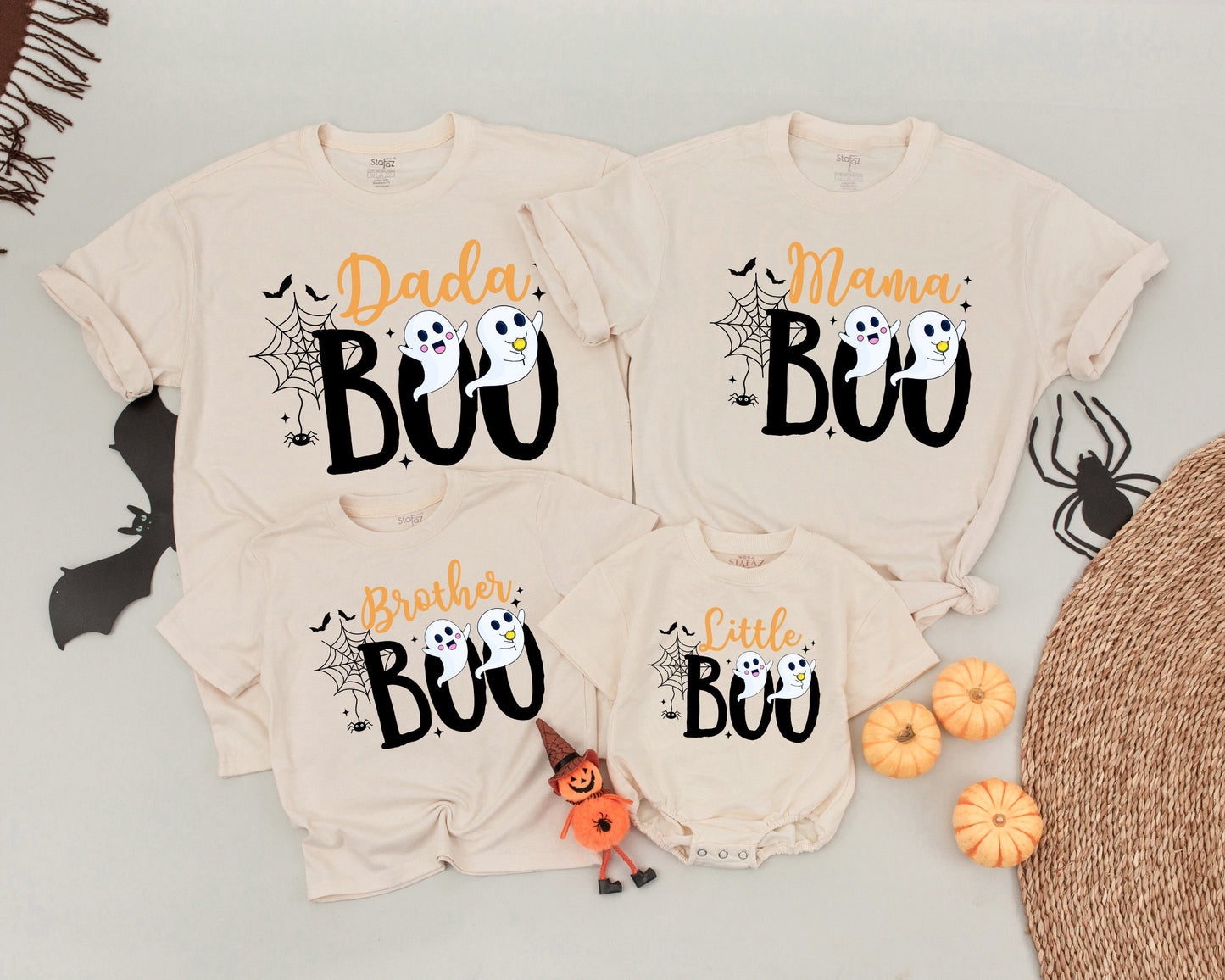 Boo Family Halloween Shirts: Cute Ghost Outfit for Baby, Dada, Mama & Little Boo! Matching Halloween Costume - Fun Orange & Black Fall Outfit (137 chars)