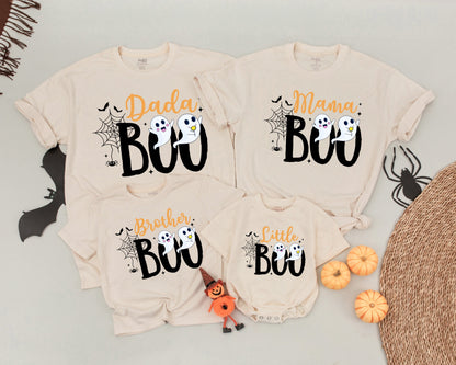 Boo Family Halloween Shirts: Cute Ghost Outfit for Baby, Dada, Mama & Little Boo! Matching Halloween Costume - Fun Orange & Black Fall Outfit (137 chars)