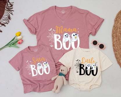 Boo Family Halloween Shirts: Cute Ghost Outfit for Baby, Dada, Mama & Little Boo! Matching Halloween Costume - Fun Orange & Black Fall Outfit (137 chars)