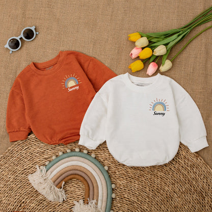 Custom Name Retro Sunshine Baby Romper Newborn Bubble Bodysuit Outfit Boho Little Sunshine Baby Shower Gift Cute Coming Home Soft Cotton Apparel