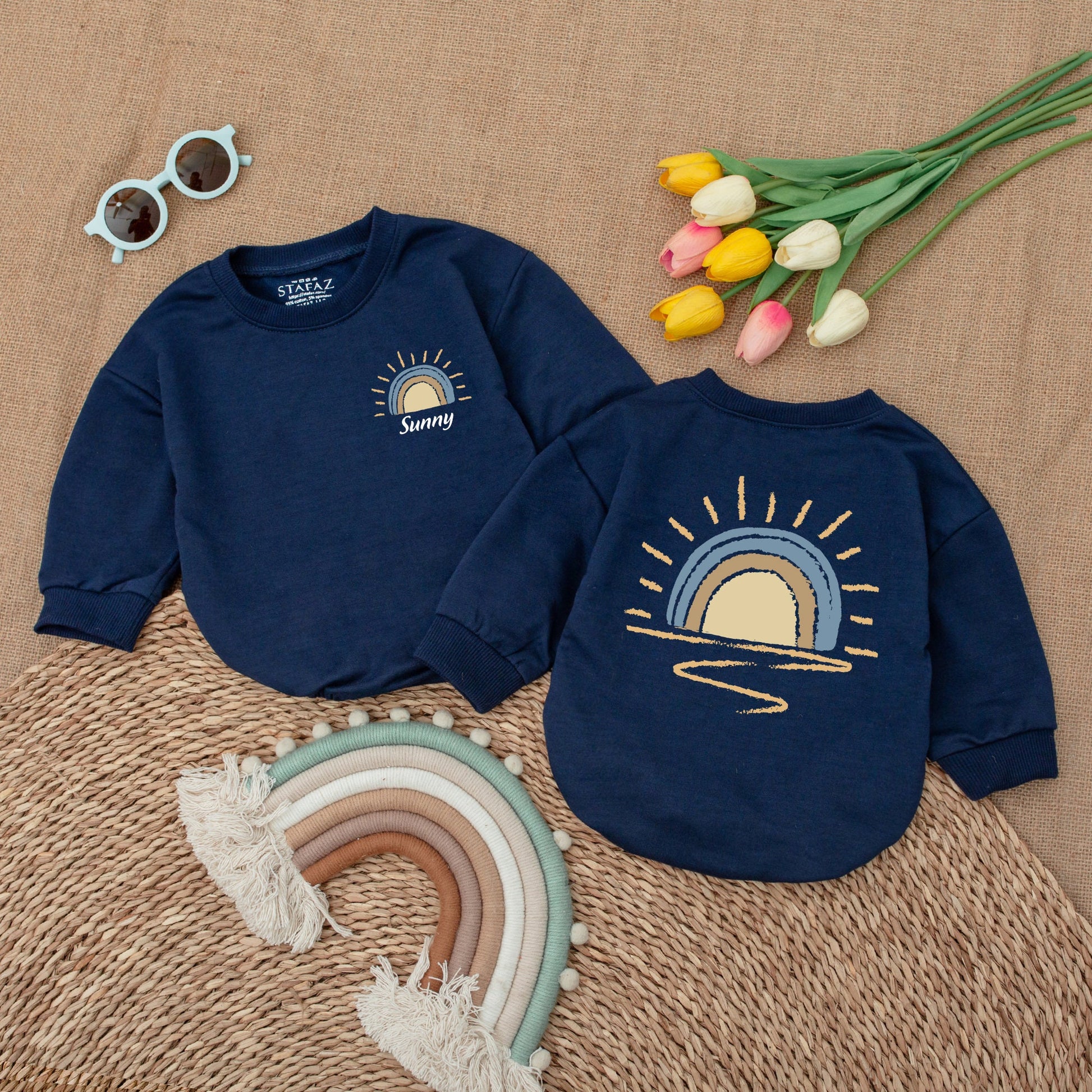 Custom Name Retro Sunshine Baby Romper Newborn Bubble Bodysuit Outfit Boho Little Sunshine Baby Shower Gift Cute Coming Home Soft Cotton Apparel