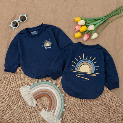 Custom Name Retro Sunshine Baby Romper Newborn Bubble Bodysuit Outfit Boho Little Sunshine Baby Shower Gift Cute Coming Home Soft Cotton Apparel