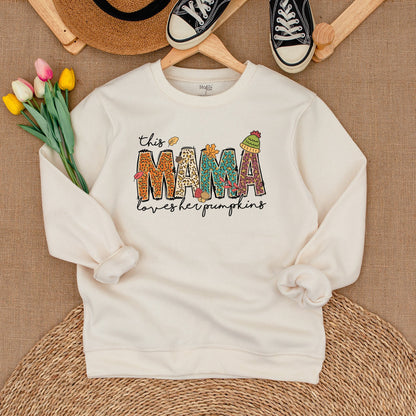 This Mama Loves Her Pumpkins Sweatshirt Autumn Vibes Personalized Mama Gift with Kid Names Cozy Fall Vibes