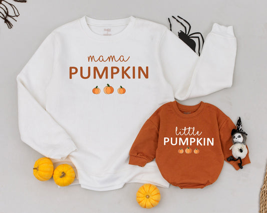 Mama and Little Pumpkin Fall Family Matching Halloween Sweatshirts  