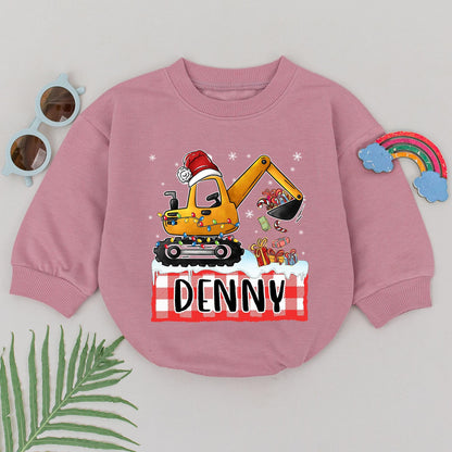 Custom Name Christmas Excavator Romper: Baby's 1st Xmas Outfit Gift