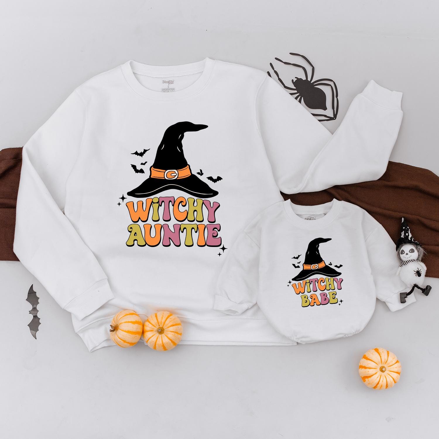 Matching Halloween Sweatshirts: Witchy Auntie & Baby Spooky Set