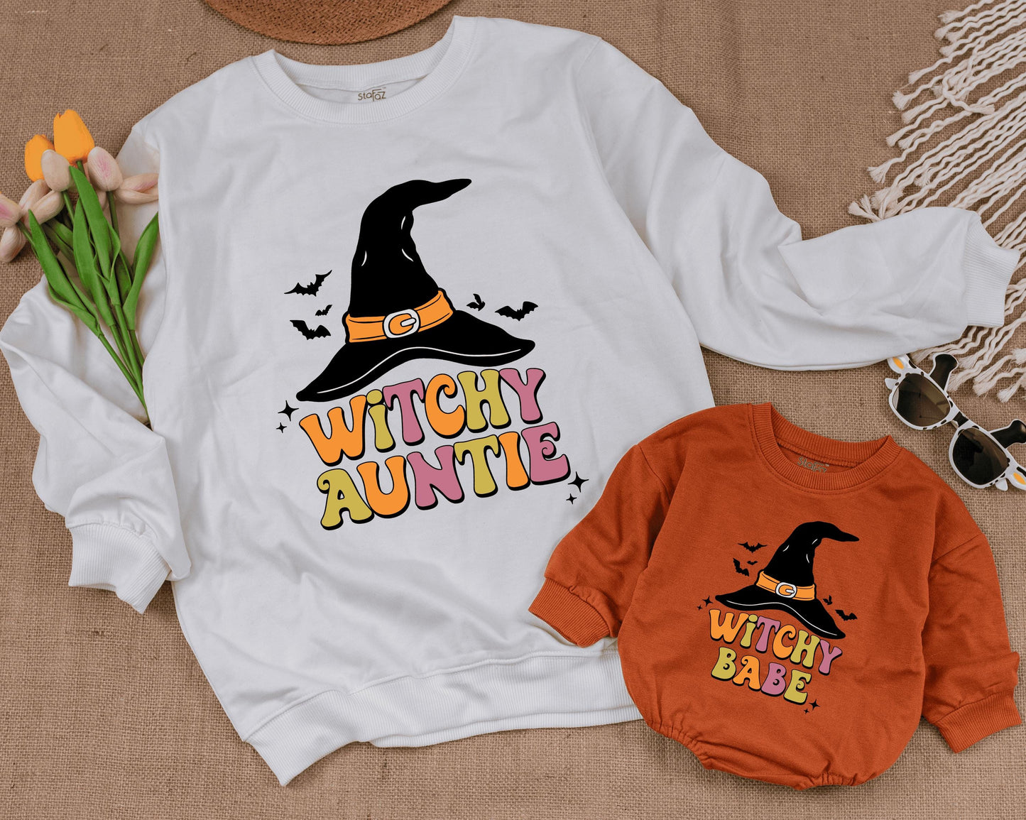 Matching Halloween Sweatshirts: Witchy Auntie & Baby Spooky Set