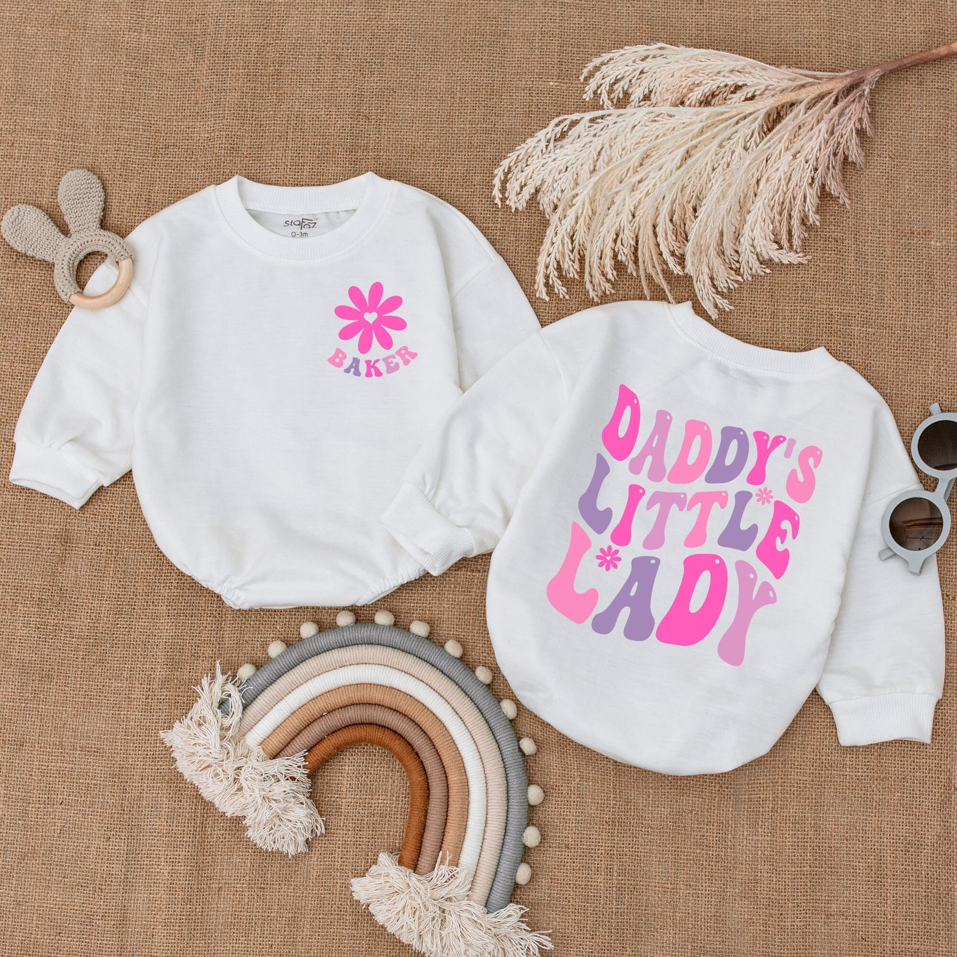 Custom Daddy's Little Lady Long-Sleeve Romper, Adorable Dad and Me Fathers Day Infant Outfit, Oversized Soft Cotton Baby Girl Clothes Gift Idea