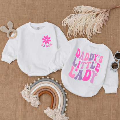 Custom Daddy's Little Lady Long-Sleeve Romper, Adorable Dad and Me Fathers Day Infant Outfit, Oversized Soft Cotton Baby Girl Clothes Gift Idea