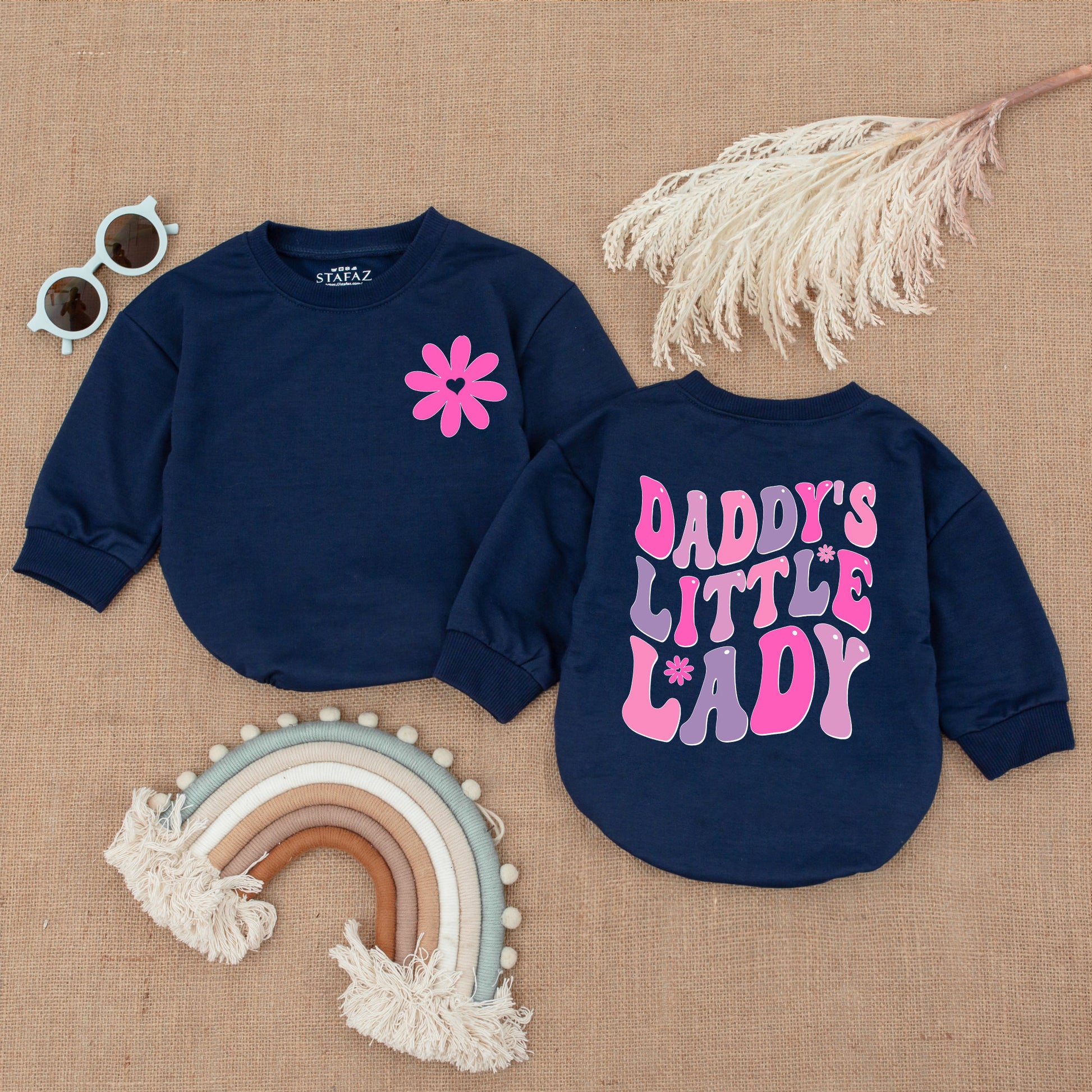 Custom Daddy's Little Lady Long-Sleeve Romper, Adorable Dad and Me Fathers Day Infant Outfit, Oversized Soft Cotton Baby Girl Clothes Gift Idea