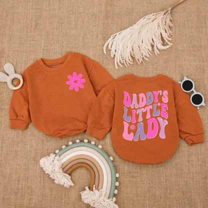 Custom Daddy's Little Lady Long-Sleeve Romper, Adorable Dad and Me Fathers Day Infant Outfit, Oversized Soft Cotton Baby Girl Clothes Gift Idea