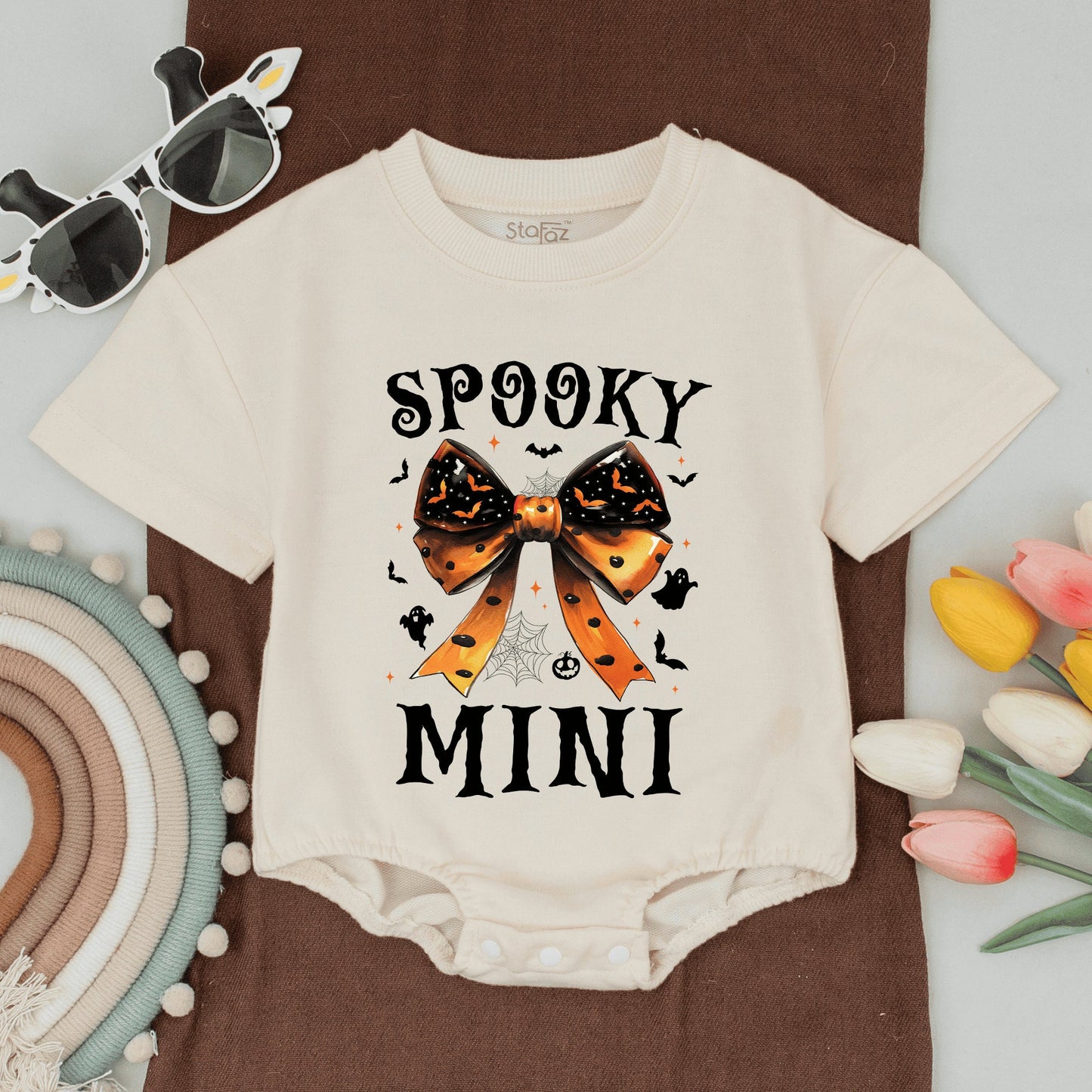 Retro Halloween Mommy & Me Outfits, Baby Bodysuit & Bow Tie Set