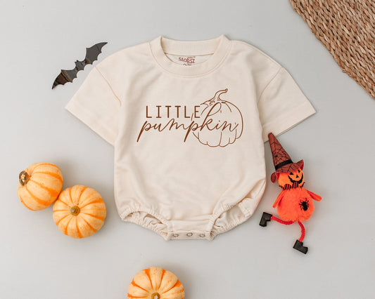 Little Pumpkin Romper Outfit, Retro Fall Baby Clothes, First Halloween, Cute Autumn Romper for Boys or Girls, Lil' Pumpkin Season Baby Romper (139 chars)