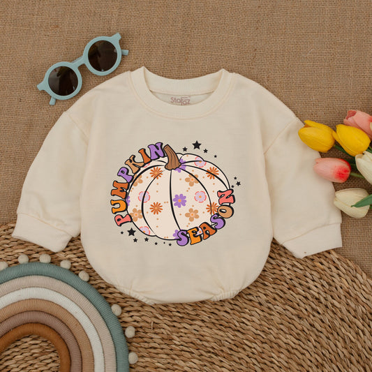 Autumn Pumpkin Baby Romper: Floral Fall Outfit for Halloween Fun