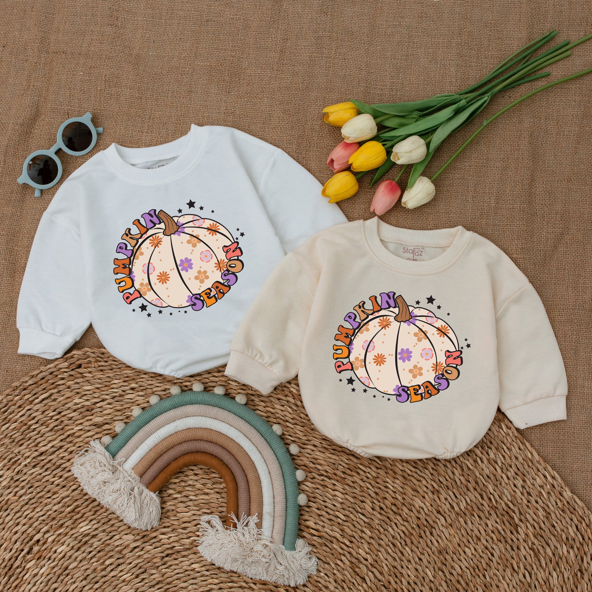 Autumn Pumpkin Baby Romper: Floral Fall Outfit for Halloween Fun