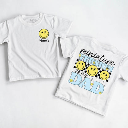 My Dad's Miniature Version T-Shirt: Smiley Lightning Bolt Design for Baby Girl or Boy, New Dad Gift, Father's Day Outfit, Daddy & Me Clothes, Hi Daddy! (139 chars)