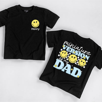 My Dad's Miniature Version T-Shirt: Smiley Lightning Bolt Design for Baby Girl or Boy, New Dad Gift, Father's Day Outfit, Daddy & Me Clothes, Hi Daddy! (139 chars)