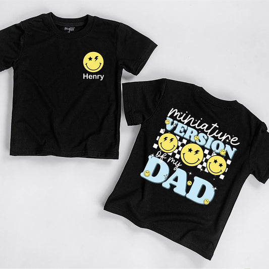 My Dad's Miniature Version T-Shirt: Smiley Lightning Bolt Design for Baby Girl or Boy, New Dad Gift, Father's Day Outfit, Daddy & Me Clothes, Hi Daddy! (139 chars)