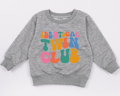 Groovy Identical Twin Club Sweatshirt, Retro Best Friends Toddler Outfit, Fun Matching Besties Sweatsuit, Playful Baby Girls Boys Clothes Gift 136