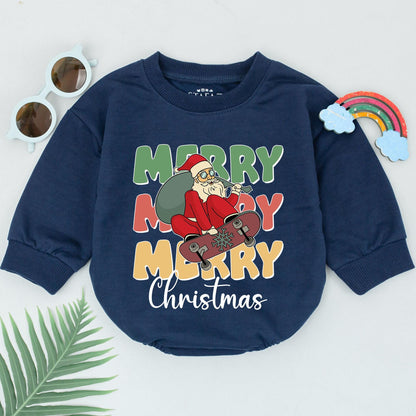 Retro Xmas Santa Romper, 1st Christmas Outfit, Baby Gift Set
