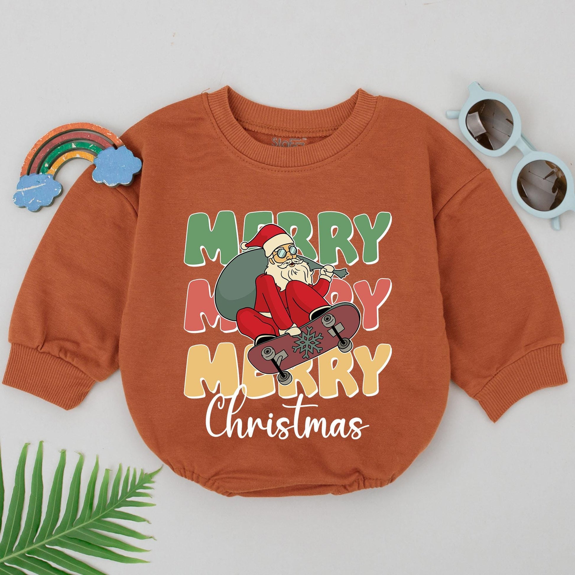 Retro Xmas Santa Romper, 1st Christmas Outfit, Baby Gift Set