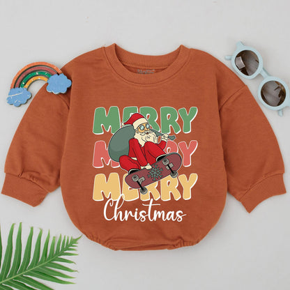 Retro Xmas Santa Romper, 1st Christmas Outfit, Baby Gift Set