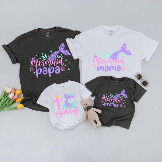 Mermaid Family Birthday Tops, Personalized 1st Birthday Sea Outfit