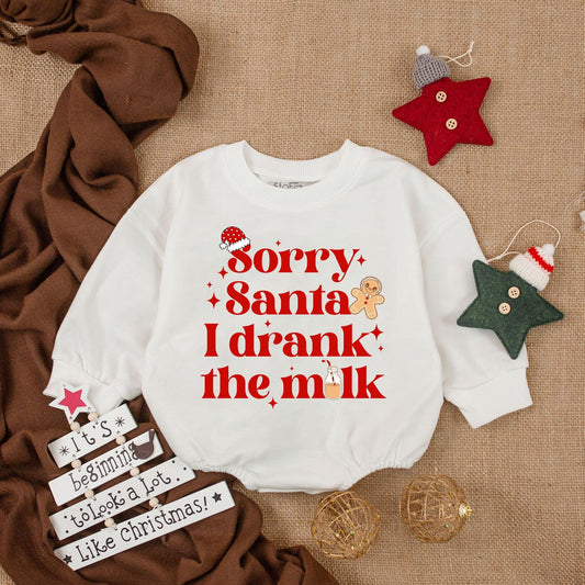Sorry Santa I Drank The Milk Baby Romper Cozy Christmas Bodysuit for First Christmas Holiday Outfit Long Sleeve Infant Clothes Festive Season