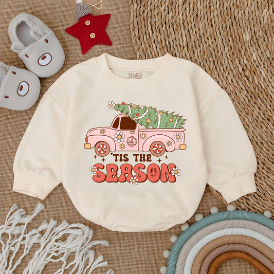 Festive Baby Bubble Romper: Cozy Christmas Outfit, Long Sleeve Fun