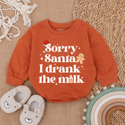 Sorry Santa I Drank The Milk Baby Romper Cozy Christmas Bodysuit for First Christmas Holiday Outfit Long Sleeve Infant Clothes Festive Season