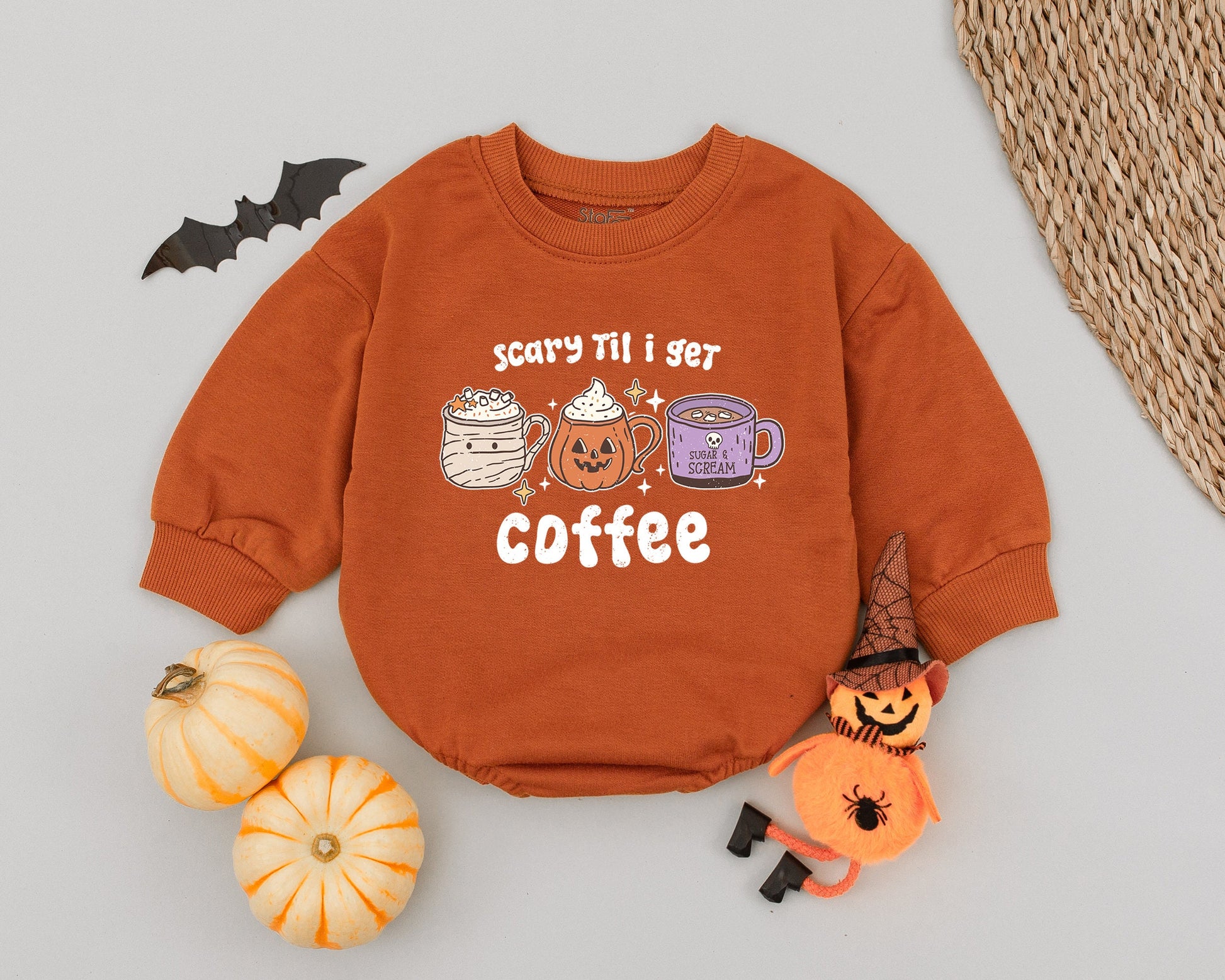Spooky Mummy Pumpkin Baby Romper – Cute Skull Coffee Halloween Outfit