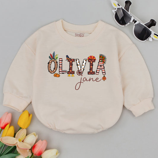 Personalized Thanksgiving Name Romper, Thankful Baby Outfit, Fall Baby Clothes, Newborn Bodysuit, Cute Infant Thanksgiving Outfit, Trendy Fall Romper