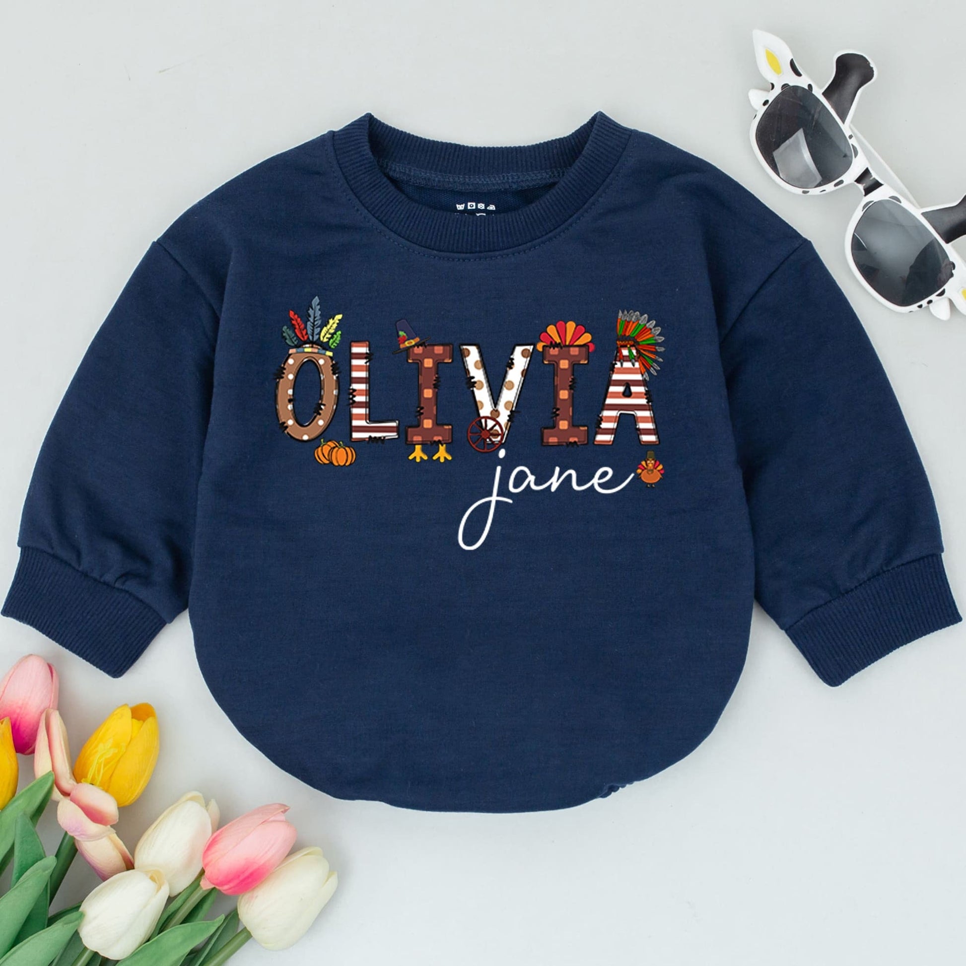 Personalized Thanksgiving Name Romper, Thankful Baby Outfit, Fall Baby Clothes, Newborn Bodysuit, Cute Infant Thanksgiving Outfit, Trendy Fall Romper