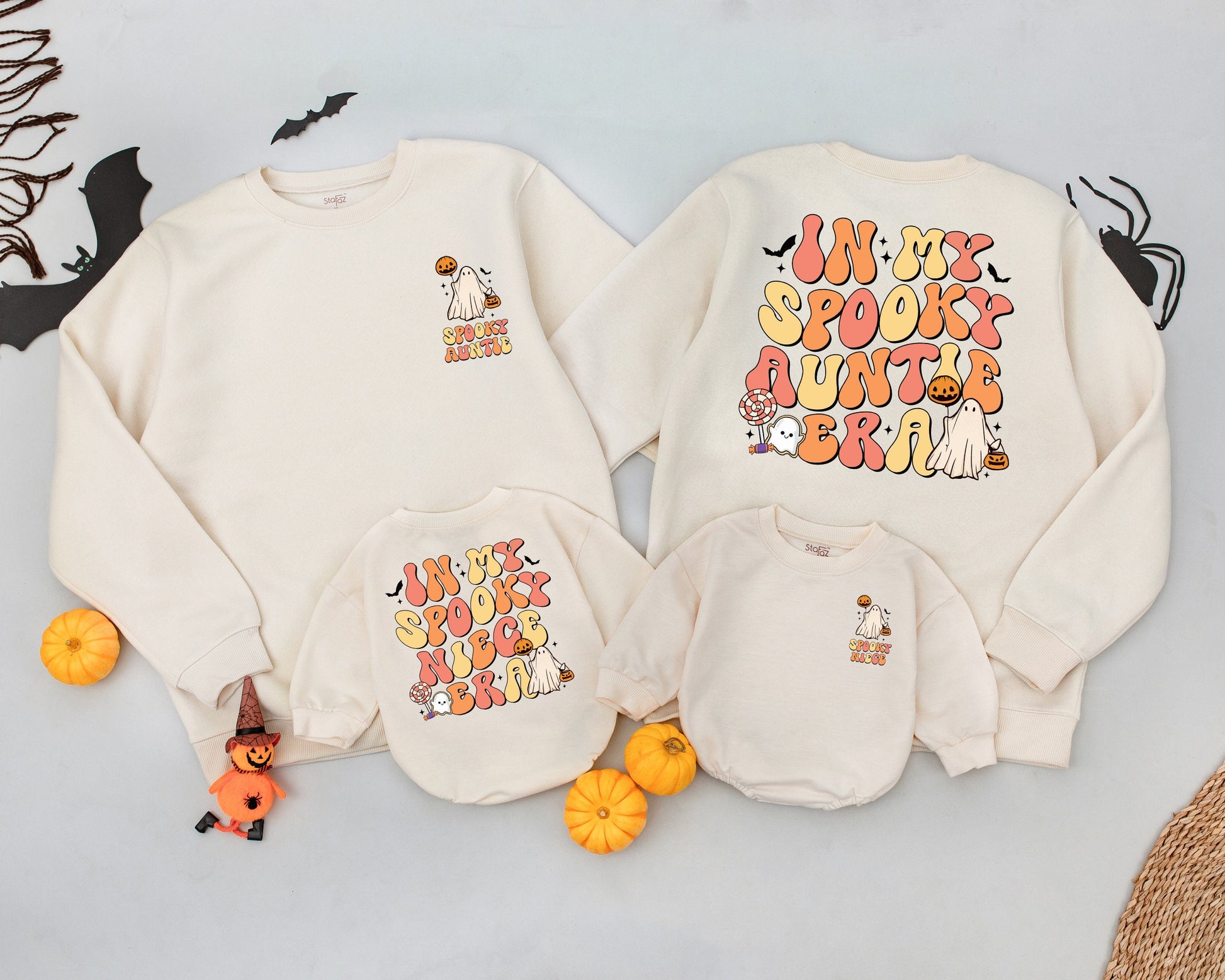 Vintage Ghost Family Match: Spooky Aunt, Mom & Baby Sweatshirts