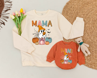 Spooky Mama & Mini Matching Sweatshirts: Vintage Ghost Halloween