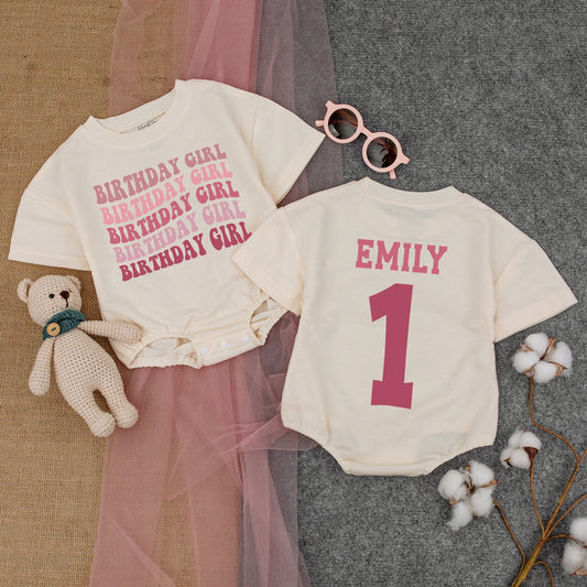 Pink Themed Custom Bubble Romper for Baby's First Birthday Outfit 