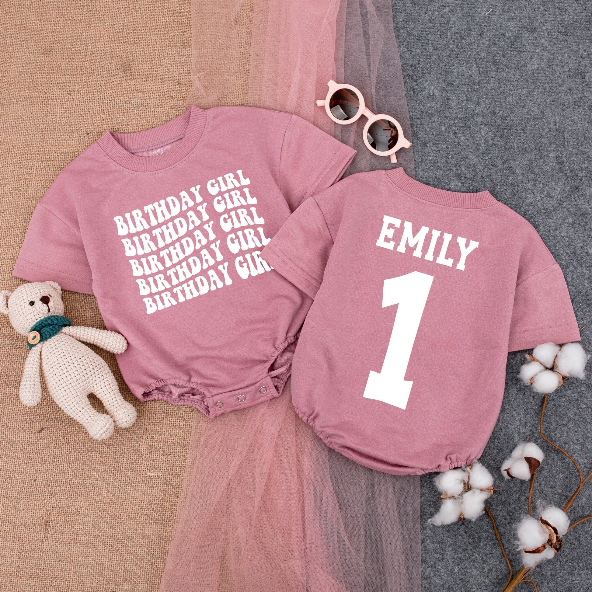 Pink Themed Custom Bubble Romper for Baby's First Birthday Outfit 